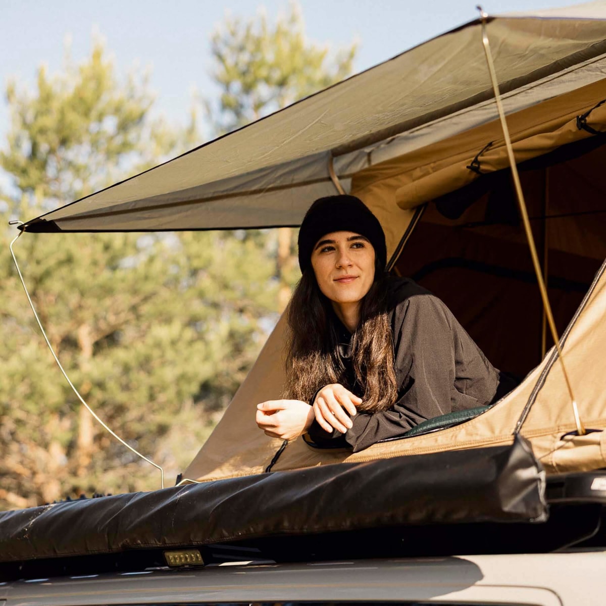 Dachzelt Desert 140cm sandfarben mit Vorzelt von Horntools -