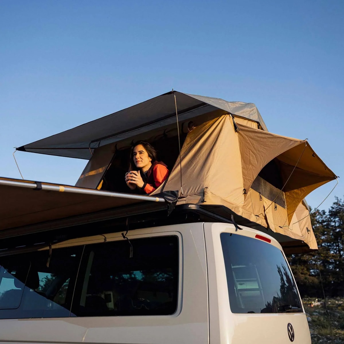 Dachzelt Desert 165cm sandfarben mit Vorzelt von Horntools -