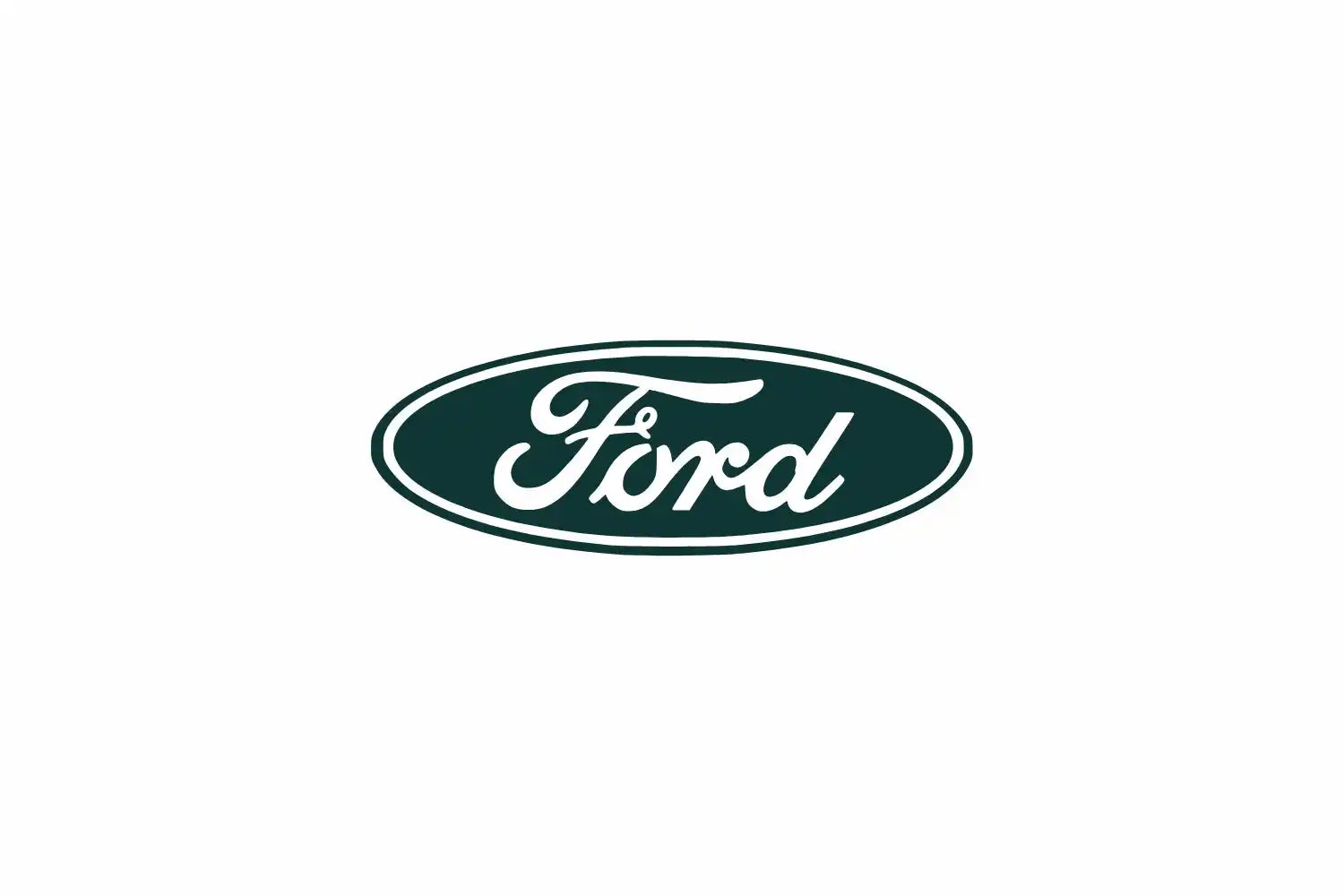 Fords ikonisches ovales Logo in Dunkelgrün und Weiß.