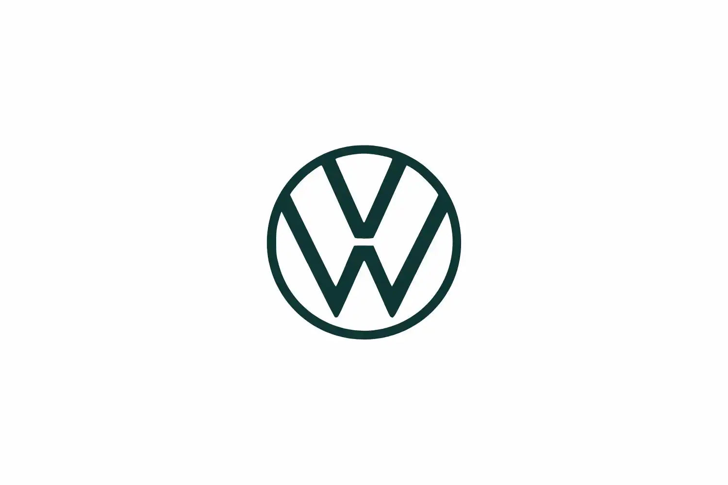 Ein einfaches, dunkelgrünes Volkswagen-Logo, das aus einem V und einem W besteht, die in einem Kreis angeordnet sind.