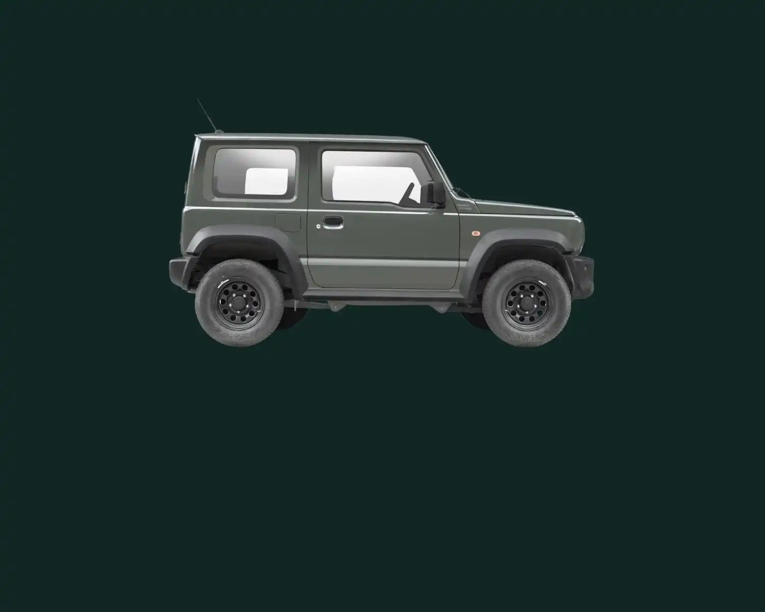 Grauer Suzuki Jimny SUV mit schwarzen Rädern.