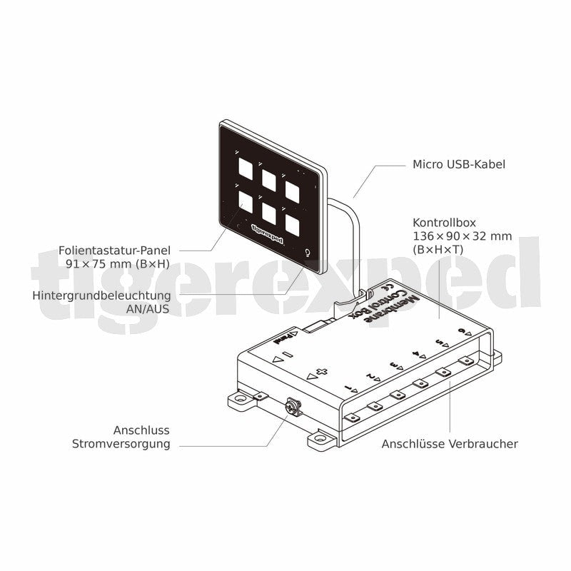 Schalttafel 12-24V mit 6 Ports wasserdicht - Steuerung