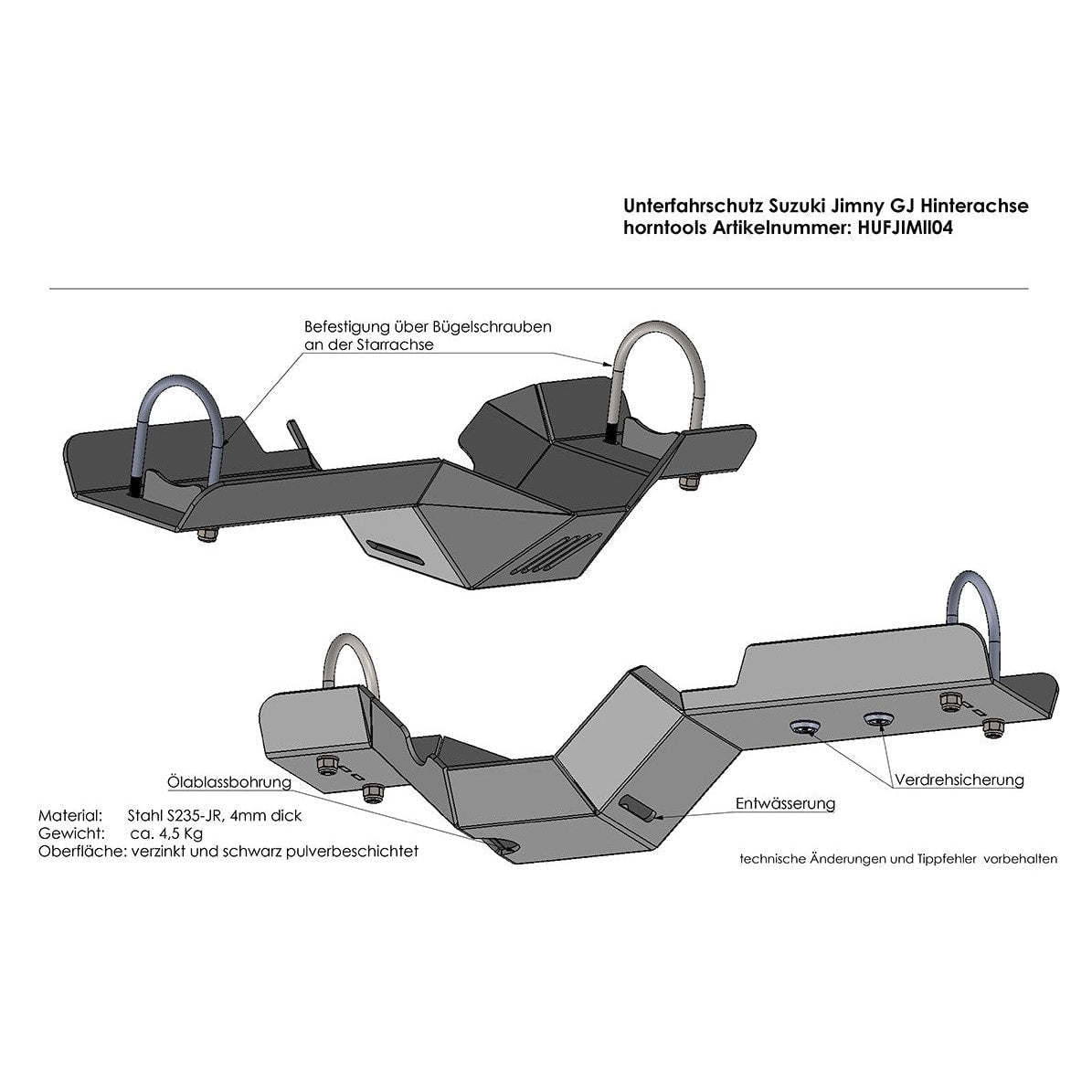 Unterfahrschutz Hinterachse für Suzuki Jimny II -