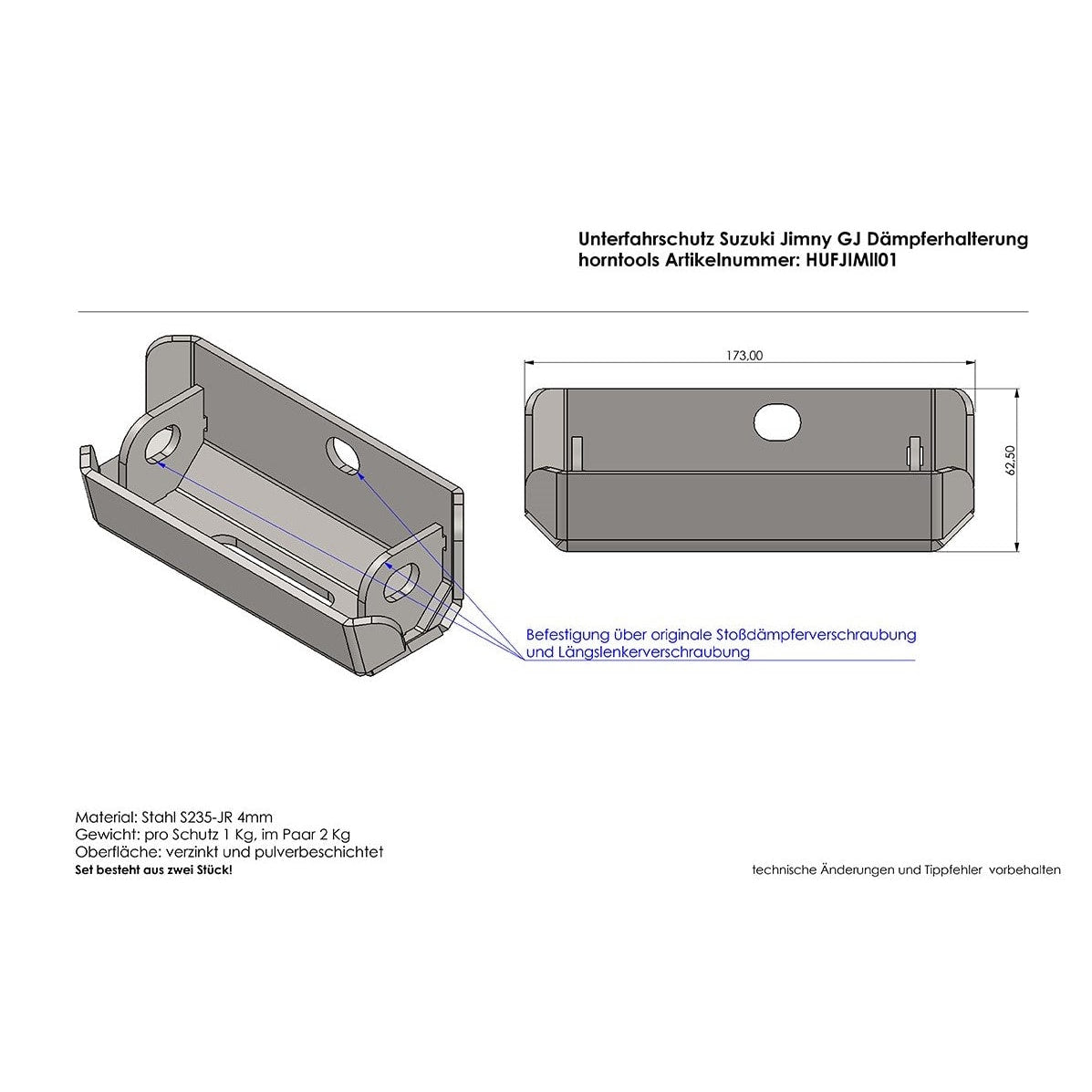 Unterfahrschutz Stoßdämpferaufnahme hinten für Suzuki Jimny