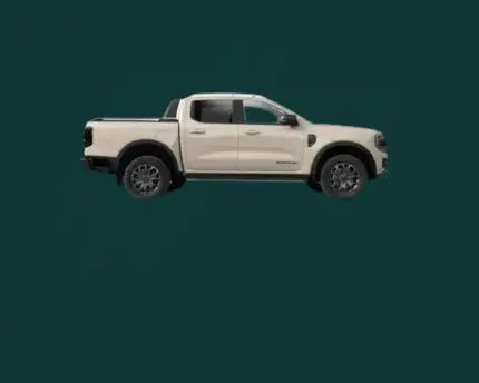 2023 Ford Ranger Pick-up-Truck, weiß mit schwarzen Akzenten und Rädern.