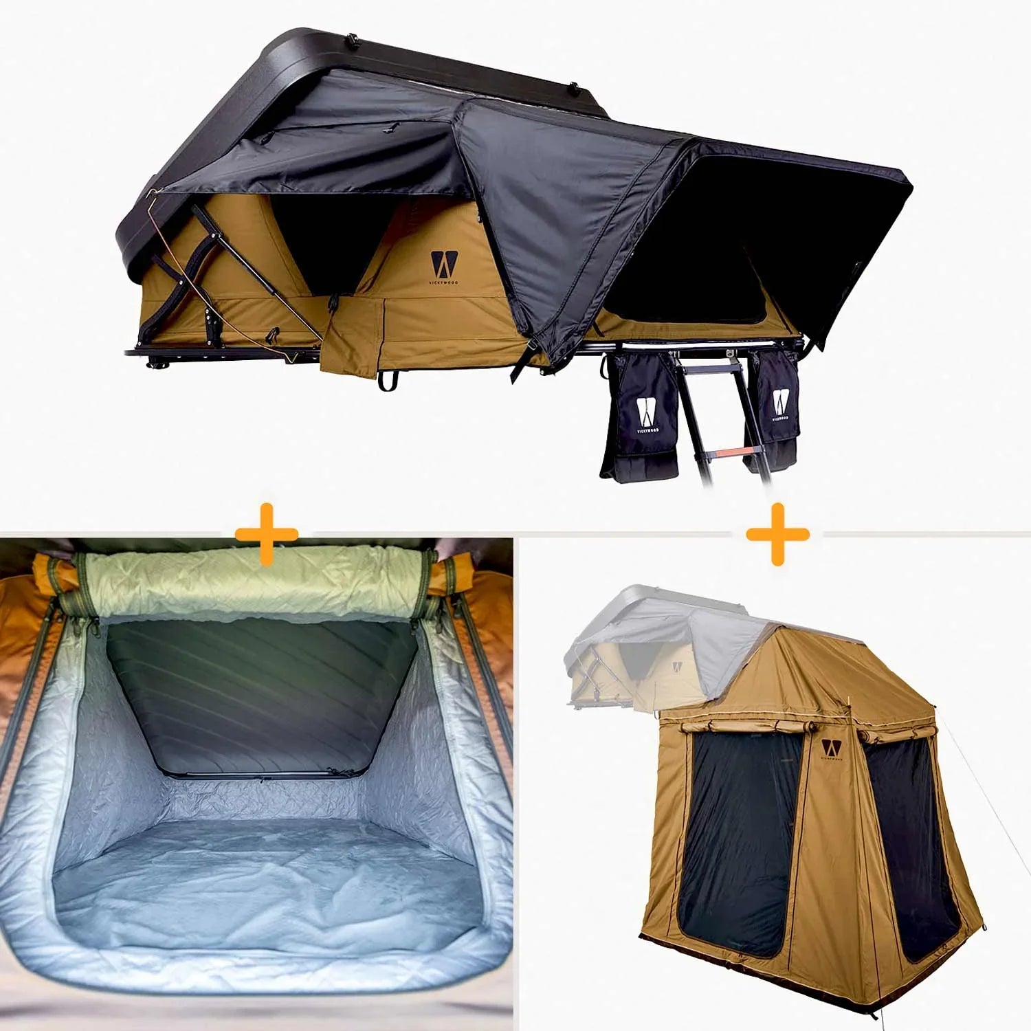 Bundle-Deal Dachzelt Vickywood MIGHTY OAK 3.0 160 goldbraun