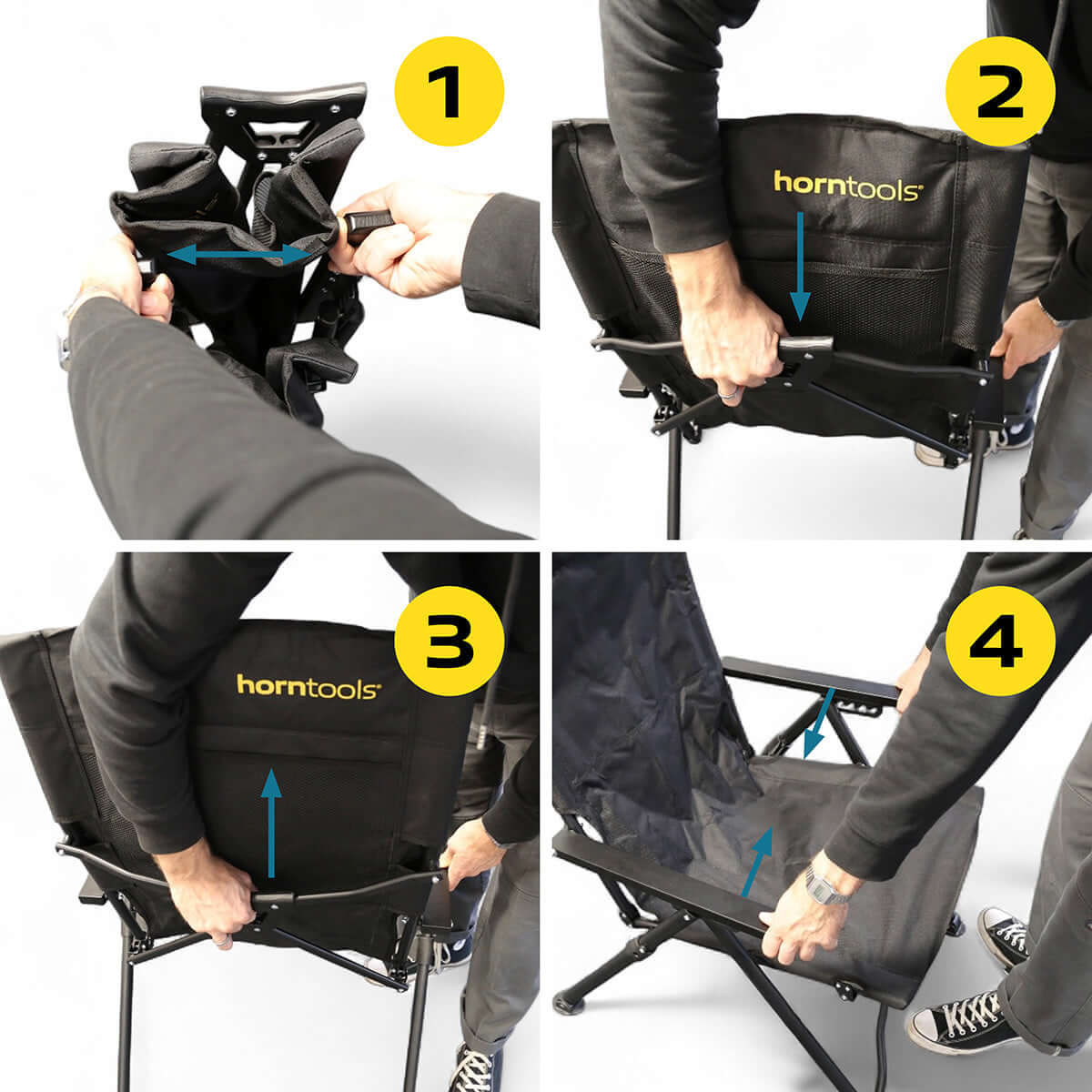 Schwarzer horntools campingstuhl recliner mit verstärktem stoff und metallrahmen verstellbarer rückenlehne