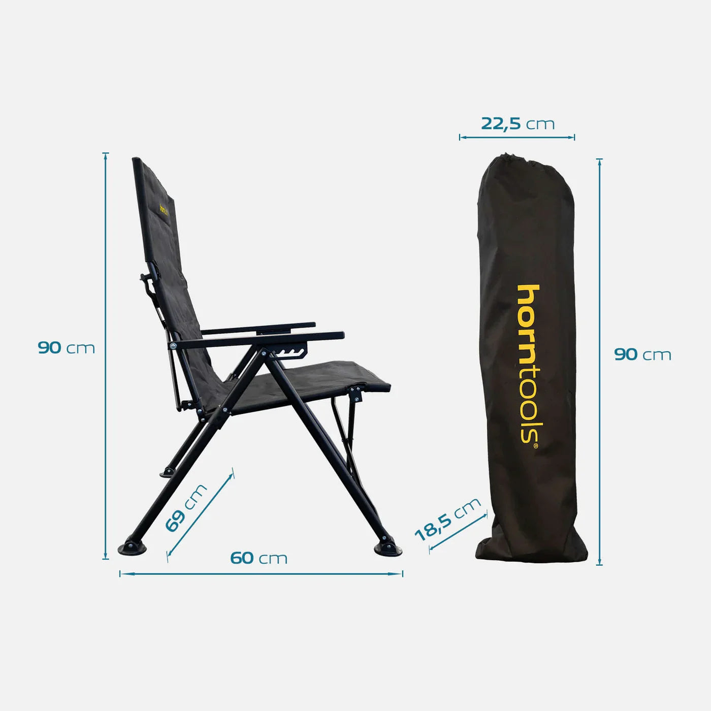 Schwarzer horntools campingstuhl recliner mit verstellbarer rückenlehne und robustem metallgestell mit tragetasche