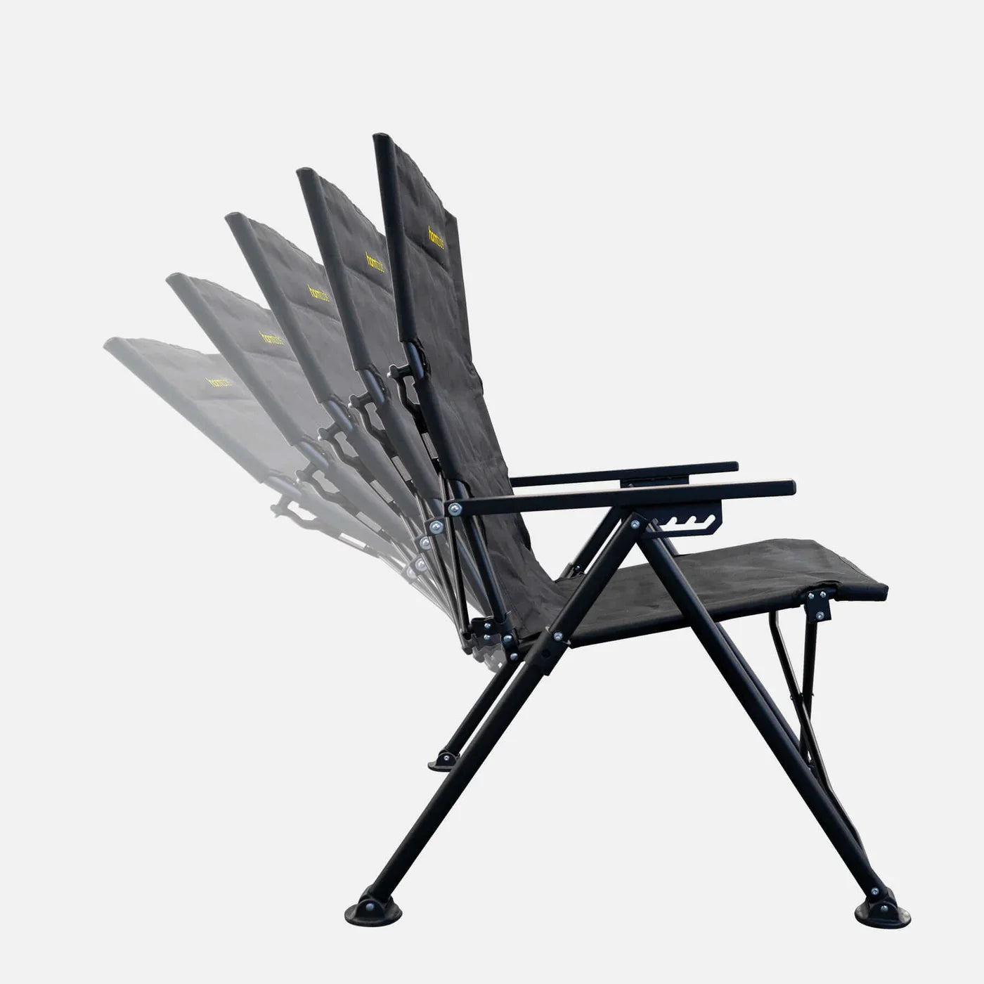 Schwarzer campingstuhl recliner mit verstellbarer rückenlehne und gepolstertem stoffsitz von horntools