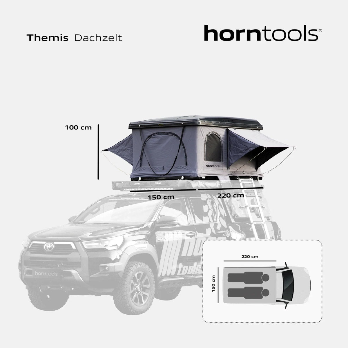 Hartschalen Dachzelt Themis PopUp Schwarz Grau