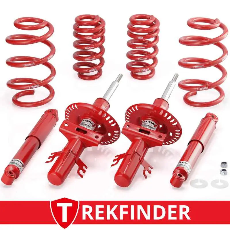 Rotes coilover fahrwerk mit stoßdämpfern und federn für bus t5 transporter 2wd ca 30 mm höherlegung verstärkt